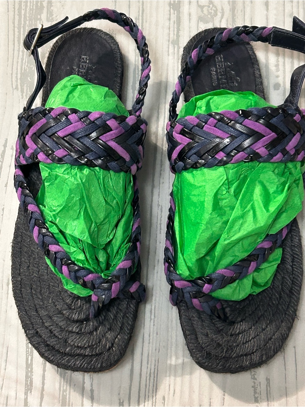 HERMES Braided Black and Purple Women's Sandals Size 36